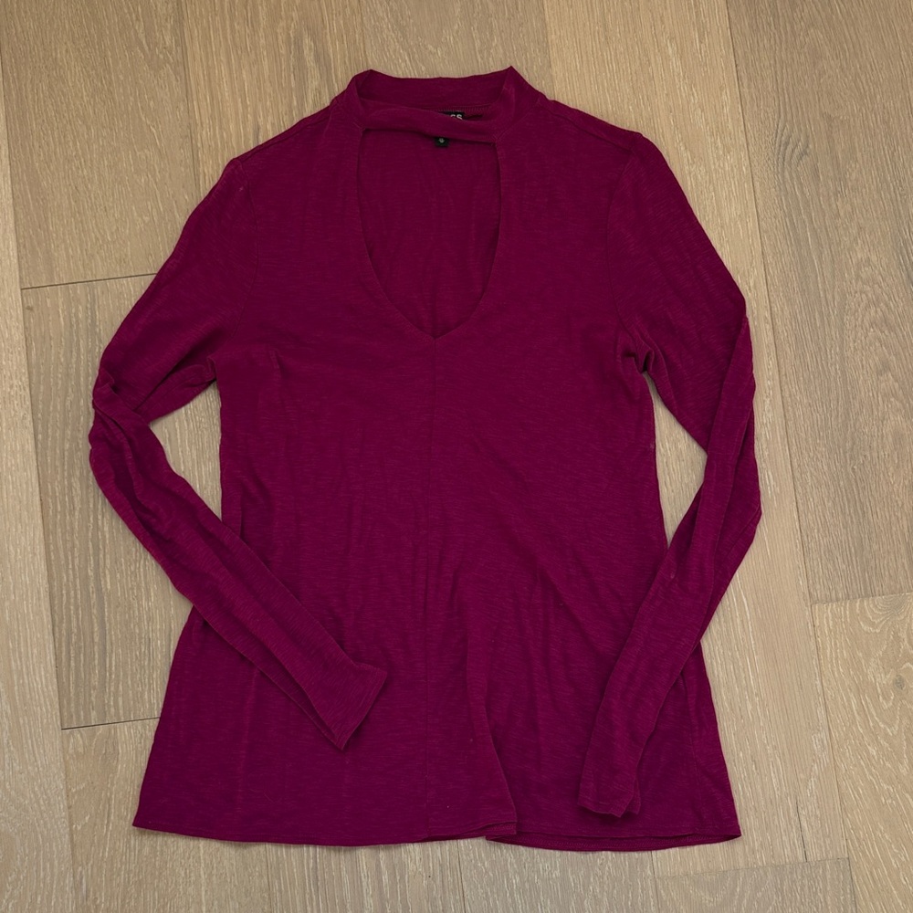 Express Magenta Long Sleeve V-Neck Top